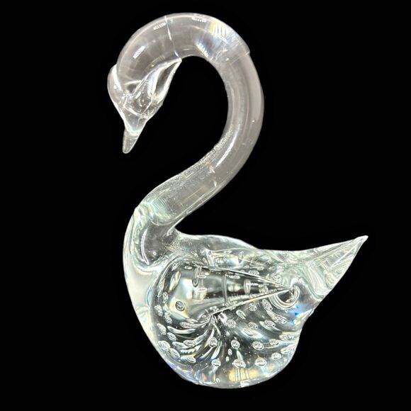 Hand Blown Glass Swan Paperweight Figurine Controlled Bubble Art Glass Vintage - Picture 3 of 7